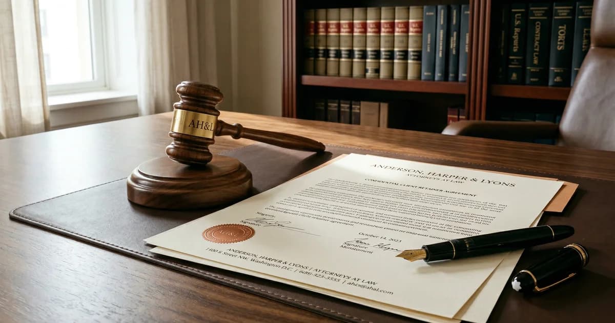Legal documents and a gavel on a wooden desk