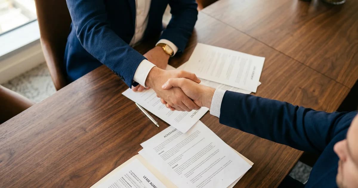 Handshake between two professionals over a conference table